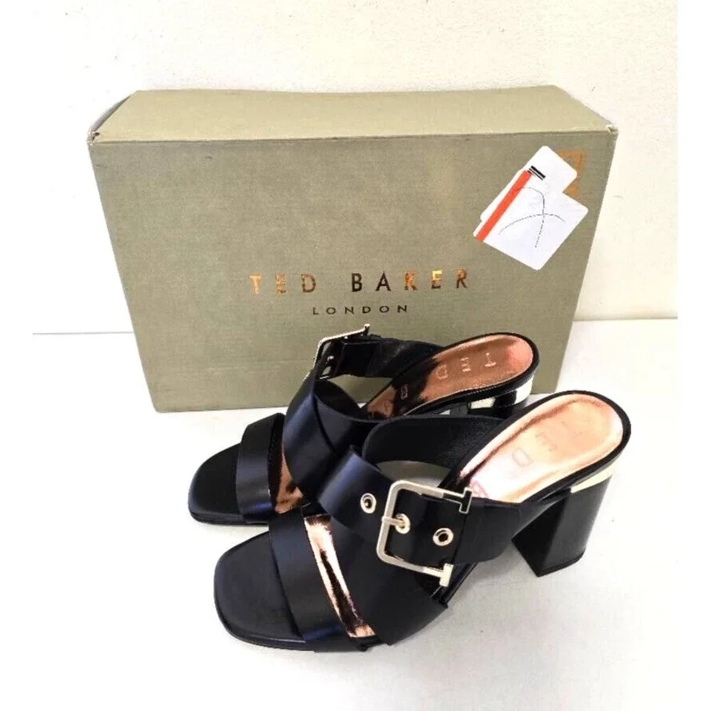 Ted Baker Women's Peataa Black  Buckle  Heel Sandals Mules Size 38 / US …
